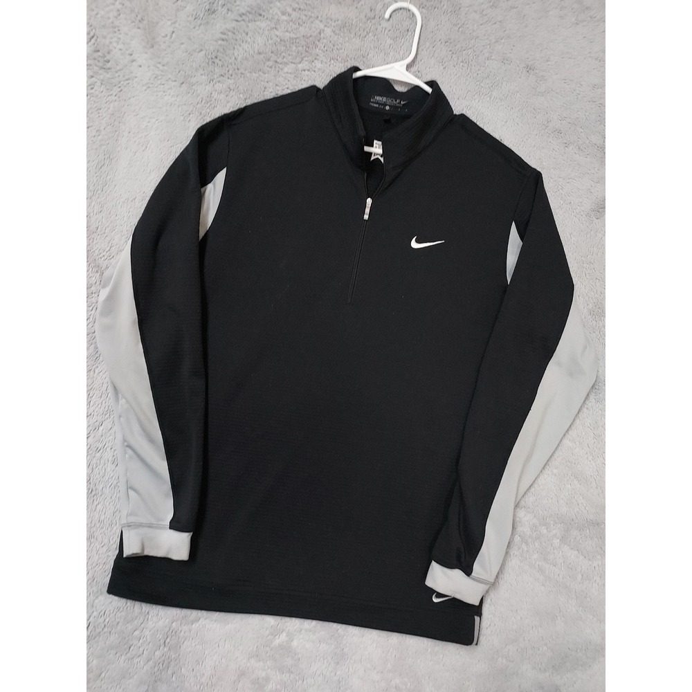 Nike Pullover Men Large Therma Fit Golf Waffle Thermal Black Tiger Woods 1/4 Zip